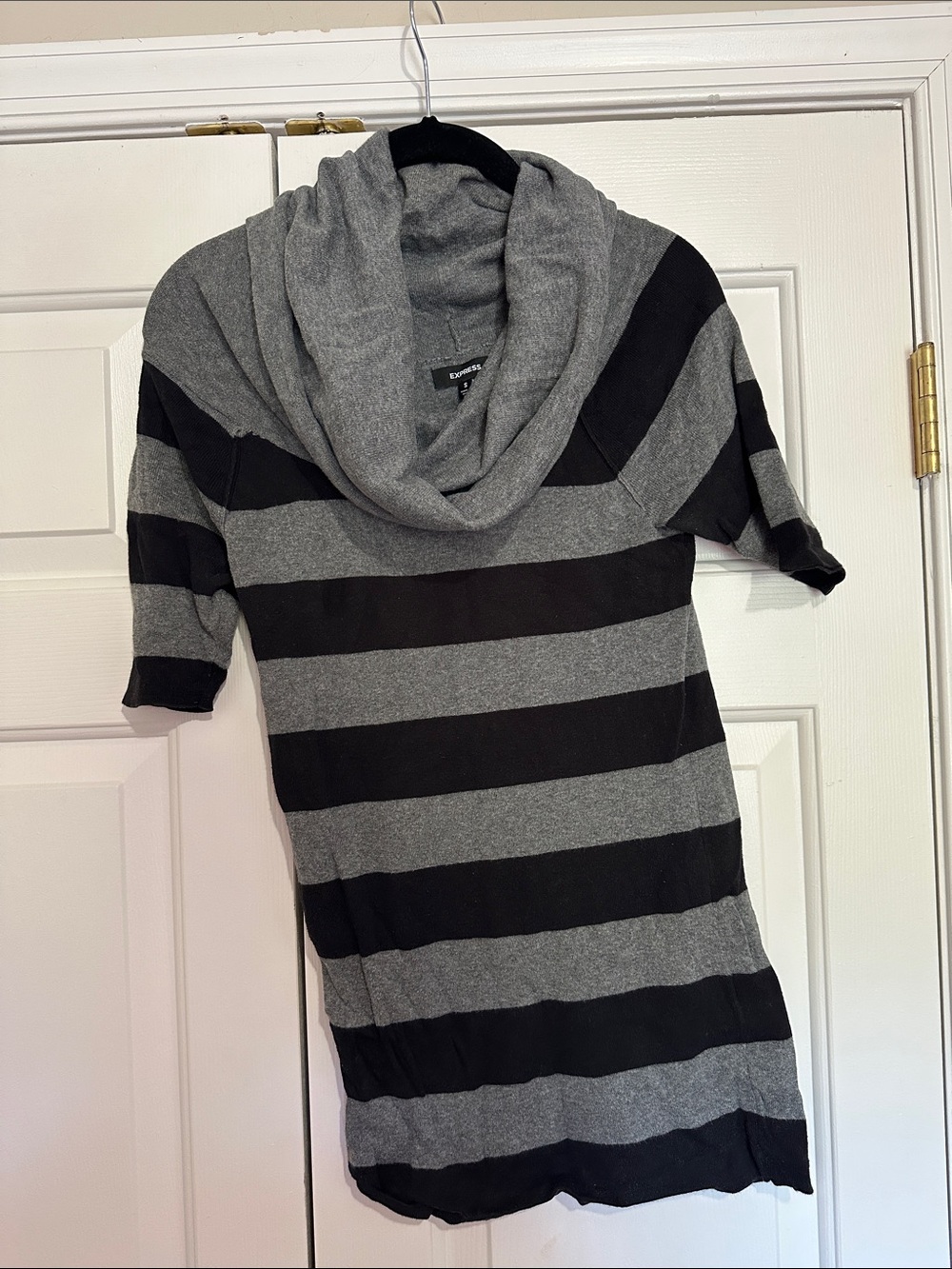Express Gray & Black Striped Cowl Neck Tunic